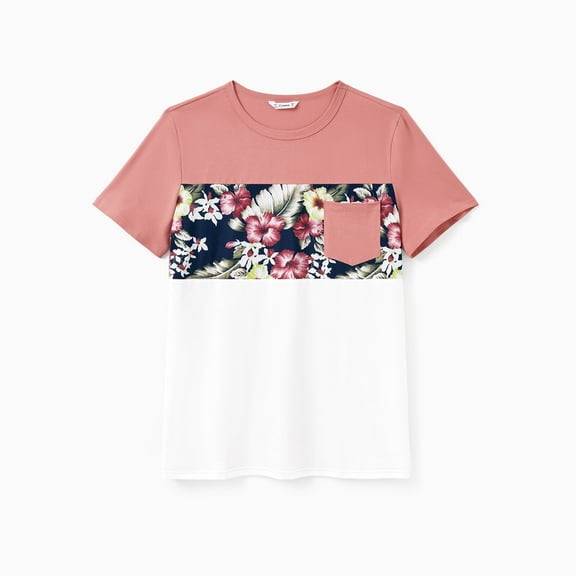 PatPat Men’s & Big Men's Short Sleeve T-shirt Summer Vacation Floral Panel Tee with Pockets Black Casual Tops for Men M-XL