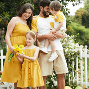 PATPAT Family Matching Shirred Strap Dress with Button and Raglan Sleeves T-shirt with Pocket Sets Yellow Baby Girl 3-18M