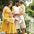 thumbnail image 1 of PatPat Family Matching Shirred Strap Dress with Button and Raglan Sleeves T-shirt with Pocket Sets Yellow Boy 2-9T, 1 of 8