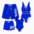 thumbnail image 1 of PatPat Family Matching Swimsuits Solid Fishnet Spliced One-Piece Swimsuit and Letter Print Swim Trunks Shorts, Prussian Blue, Girl 6-7 Years, 1 of 8