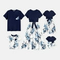thumbnail image 1 of PatPat Girl Dresses Family Matching Mommy and Me Short Sleeve Floral Print Spliced Dresses for Girl, Deep Blue, 1 of 6