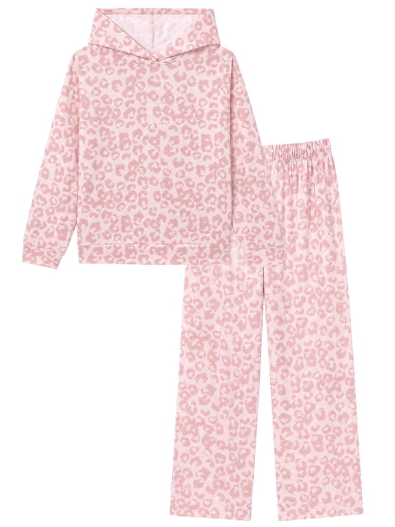 Girls Clothes 2 Piece Hoodie Outfit Set Leopard Print Sweatshirt Pants Pink 7-8Y