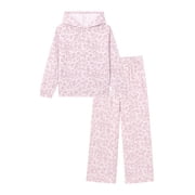 PatPat Girls Clothes 2 Piece Hoodie Outfit Set Leopard Print Sweatshirt Pants Pink 7-8Y