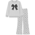 thumbnail image 1 of PatPat Girls Clothes 2 Piece Outfit Set Long Sleeve Bow Graphic Top Flare Pants Gray 10-11Y, 1 of 9