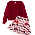thumbnail image 1 of PatPat Girls Clothes Long Sleeve Skirt Set Velvet Crop Top and Bows Plaid Dress 2-Piece School Outfit Red Holidays Sizes 4-12Y, 1 of 10