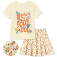 thumbnail image 1 of PatPat Girls Dress Set Letter Graphic T-Shirt with All Over Floral Print Skirt Outfit Set Kids Clothes Summer Sizes 4-12Y, 1 of 9