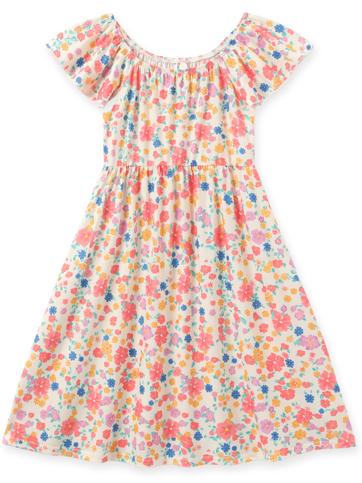 PatPat Cotton Kids Clothes: Little Girl's Floral Splice Belted Dress with  Flutter Sleeves, Sizes 4-12 - Walmart.com