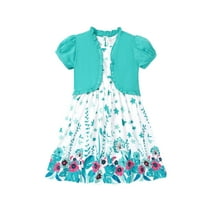 PatPat Girls Dresses Floral Dress Ruffled Short Sleeve Cardigan 2 Pieces Outfits Set Sizes 5-12