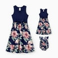 thumbnail image 1 of PatPat Girls Dresses Mommy and Me Blue Cotton Floral Midi Sleeveless Casual Summer Dresses for Girls,8-9Y, 1 of 8