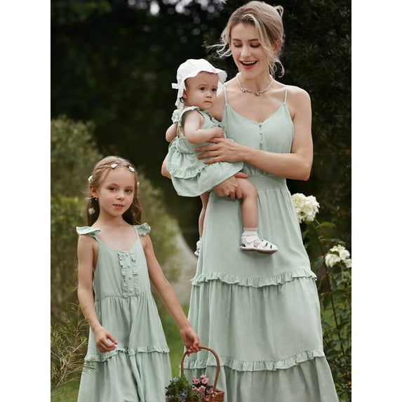 PatPat Girls Dresses Mommy and Me Vacation Outfits Green Wedding Guest Dresses Maxi Sleeveless Casual Summer Dresses for Girls,S-XL