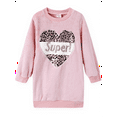 thumbnail image 1 of PatPat Girls Dresses Pink Fleece Pullover Graphic Letter Heart Sequins Sweatshirt Dress Sizes 4-12, 1 of 8