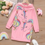 PATPAT Girls Dresses Unicorn Floral Oversized Sweatshirt Hoodie Dress Size 5-12