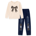 thumbnail image 1 of PatPat Girls Fashion Outfit Set Graphic Print Top Ripped Denim Jeans Pants 2 Piece Kids Long Sleeve Clothes Size 4-12 Years, 1 of 9