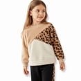 thumbnail image 1 of PatPat Girls Fleece Sweatshirts and Leopard Jogger Pants Colorblock 2 Pieces Outfit Set Sizes 4-12, 1 of 9