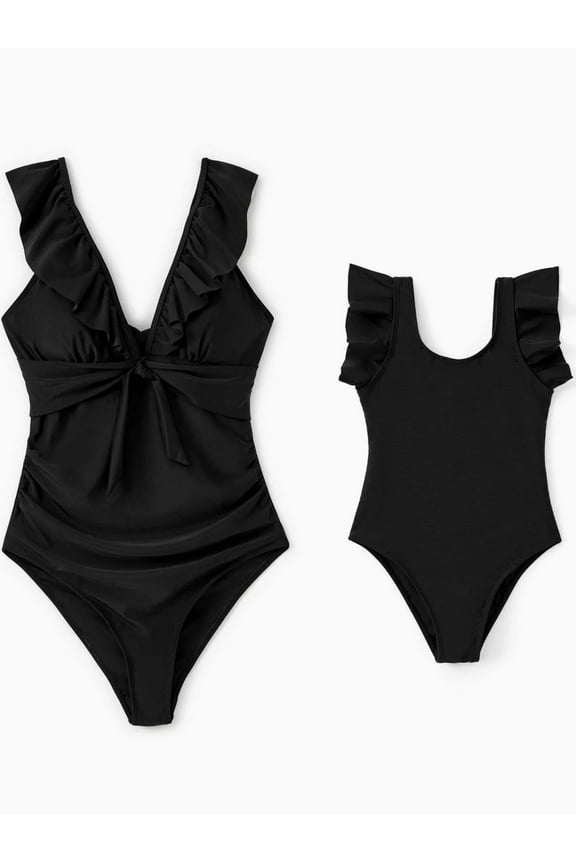 Toddler Girls One Piece Swimsuits Ruffled Cute Bikinis Swimwear Mommy and Me Matching Bathing Suit,2-9Y