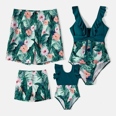 PatPat Girls One Piece Swimsuits Tropical Swimwear Family Matching Bathing Suit for Women Men Girls Boys