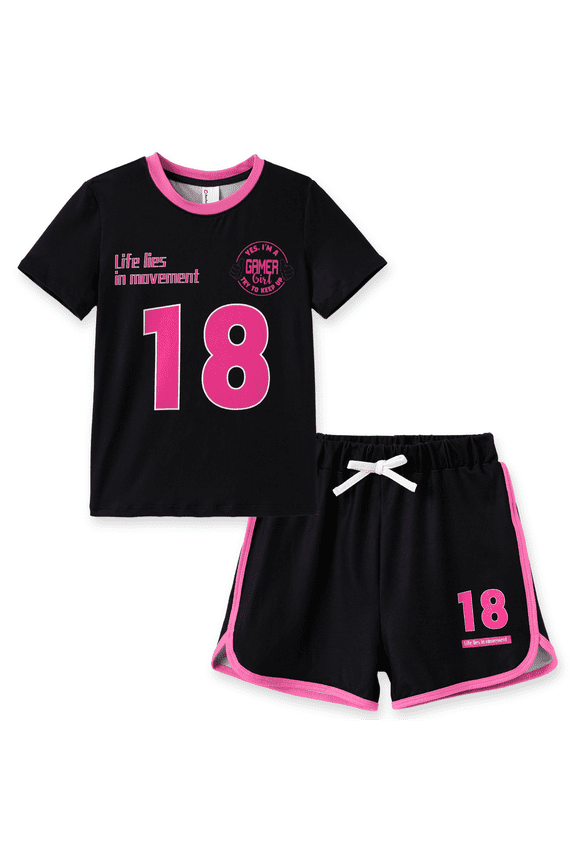 Girls Outfit Set Graphic Short Sleeve T-Shirt and Shorts 2 Piece Set Casual Kids Clothes Activewear Sizes 4-12Y