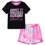 Girls Outfit Set Graphic Short Sleeve T-Shirt and Tie-Dye Shorts 2 Piece Set Casual Kids Clothes Sizes 4-12Y deal from Walmart