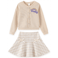thumbnail image 1 of PatPat Girls Outfit Set Rainbow Graphic Cardigan Top and Plaid Bow Skirt Set Kids Clothes 4-12Y, 1 of 9