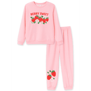 PatPat Girls Outfit Set Strawberry Graphic Print Sweatshirt and Sweatpants 2 Piece Kids Clothes Jogger Pants Long Sleeve Size 4-12 Years