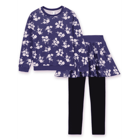 PatPat Girls Outfit Set Floral Print Sweatshirt and Skirted Leggings 2 Piece Set Kids Clothes 4-12Y