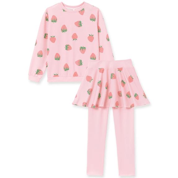 PatPat Girls Outfit Set Strawberry Print Sweatshirt and Skirted Leggings 2 Piece Set Kids Clothes 4-12Y