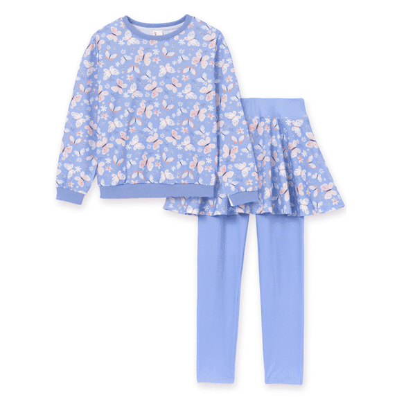PatPat Girls Outfit Set Butterfly Print Sweatshirt and Skirted Leggings 2 Piece Set Kids Clothes 4-12Y