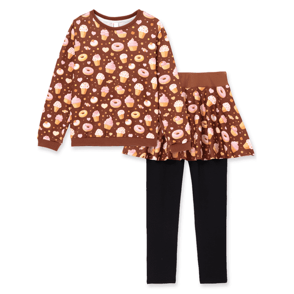 PatPat Girls Outfit Set Cupcake Donut Print Sweatshirt and Skirted Leggings 2 Piece Set Kids Clothes 4-12Y