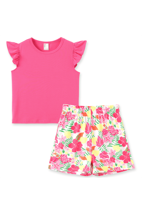 Girls Outfits 2 Piece Outfit Set Ruffle Sleeve Top Floral Shorts Girls Summer Clothes Kids Clothing Set Sizes 5-12Y