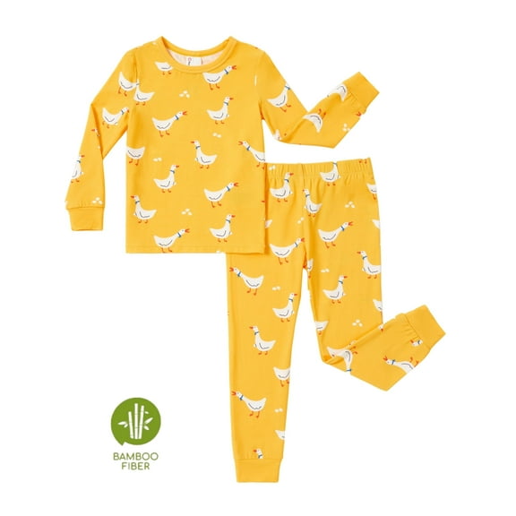 PatPat Girls Pajamas Toddler Boys Viscose from Bamboo Snug Fit Pjs Kids Long Sleeve Top & Pants Sleepwear Sets, Yellow, 5T