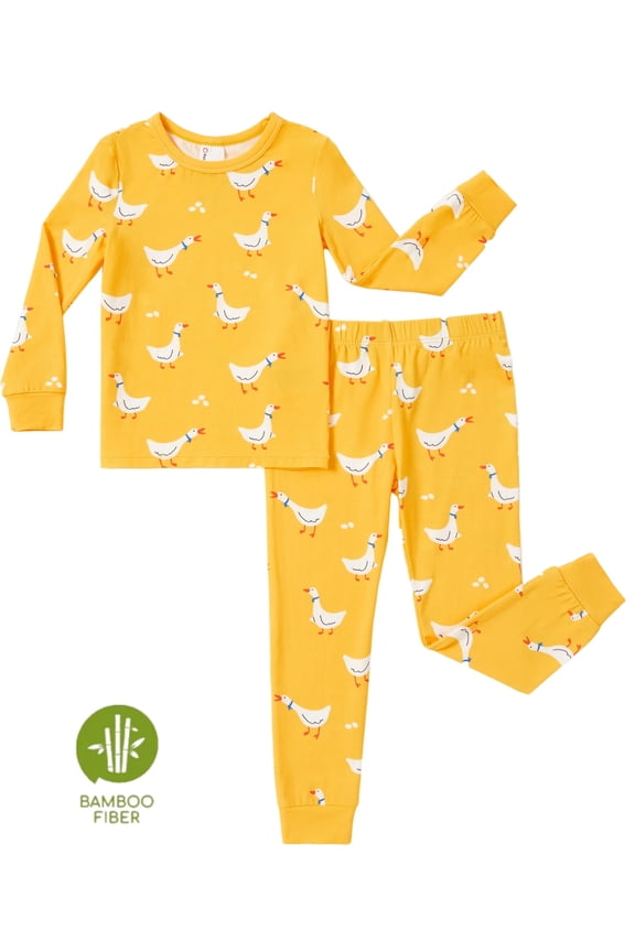 Girls Pajamas Toddler Boys Viscose from Bamboo Snug Fit Pjs Kids Long Sleeve Top & Pants Sleepwear Sets, Yellow, 4T