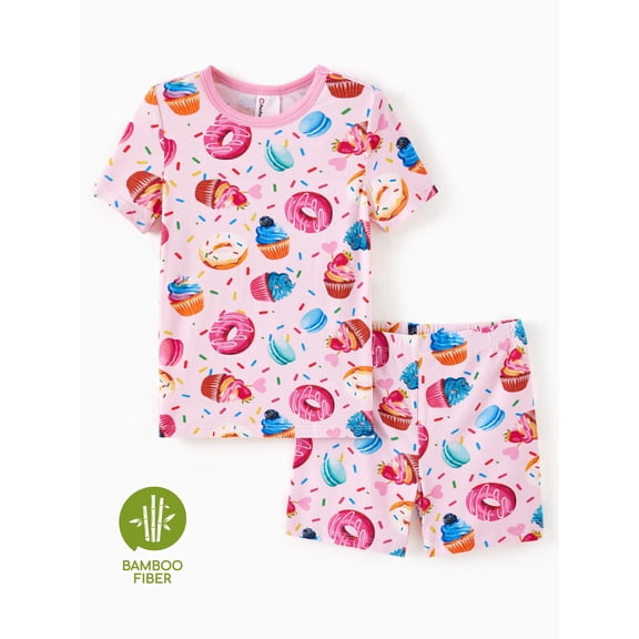 PatPat Girls Pajamas Toddler Clothes Viscose from Bamboo Kids 2-Piece Pj Set Gifts Short Sleeve Tops Pants Snug Sleepwear Sizes 2T