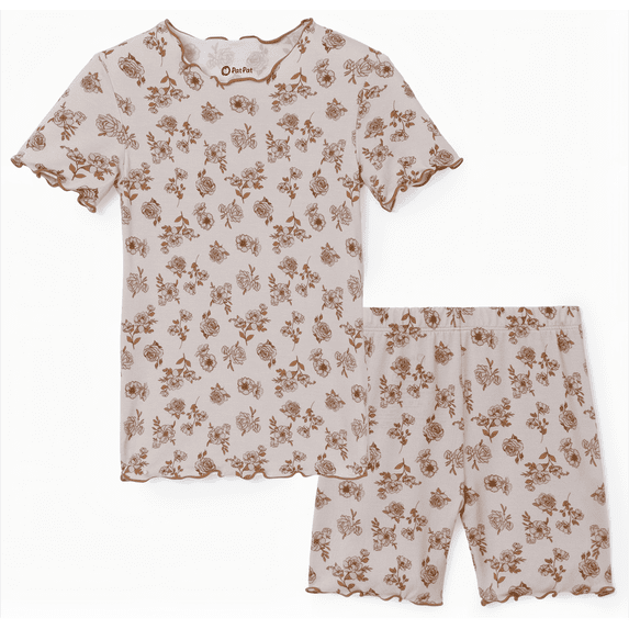 PatPat Girls Pajamas Toddler Clothes Viscose from Bamboo Kids 2-Piece Pj Set Gifts Short Sleeve Tops Pants Snug Sleepwear Sizes 4-12Y