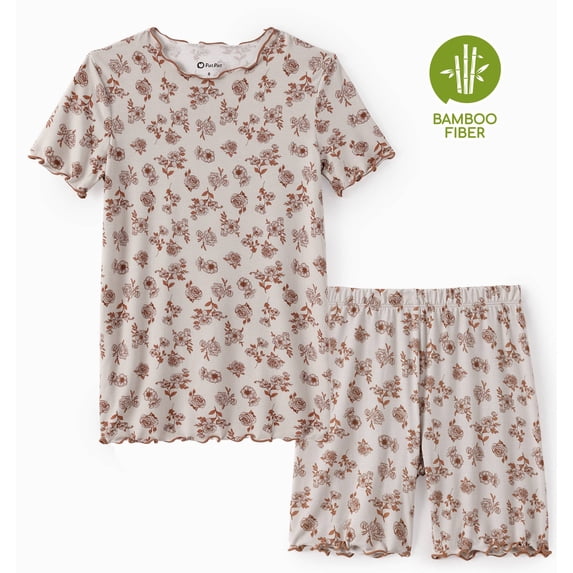 PatPat Girls Pajamas Toddler Clothes Viscose from Bamboo Kids 2-Piece Pj Set Gifts Short Sleeve Tops Pants Snug Sleepwear Sizes 4-12Y