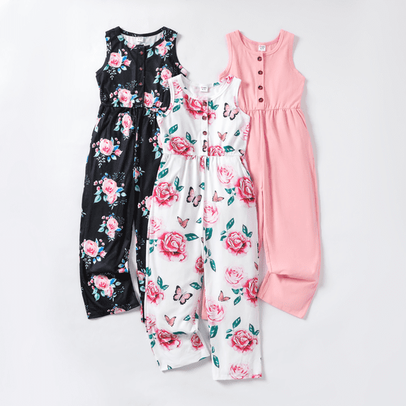 PatPat Girls Pants Sleeveless Wide Leg Jumpsuit Casual One Piece Romper 5-6 Years