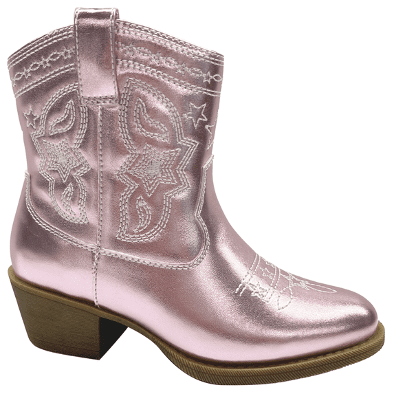 PatPat Girls Pink Cowboy Boots Size 5, Mid Calf Platform Horse Riding Shoes Embroidered Pointed Toe Cowboy Boots with Side Zipper