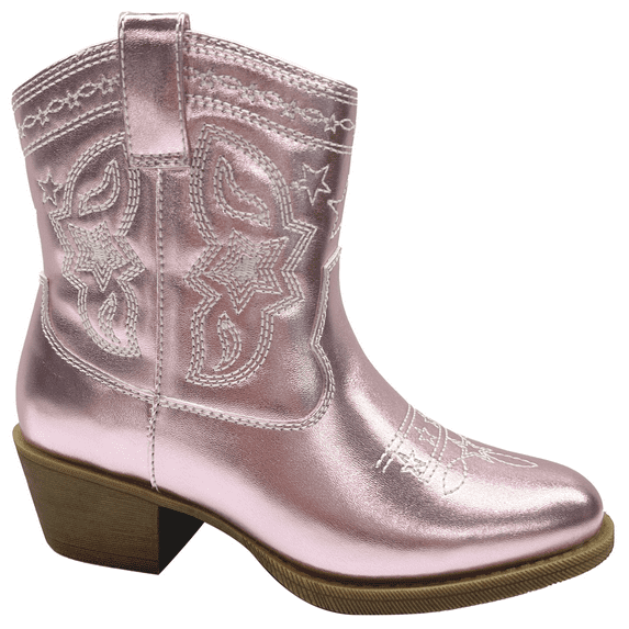 PatPat Girls Pink Cowgirl Boots Size 13, Mid Calf Platform Horse Riding Shoes Embroidered Pointed Toe Cowboy Boots with Side Zipper