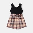 thumbnail image 1 of PatPat Girls Romper Plaid Splice Sleeveless Rompers with Belt 2 Pieces Outfits Set Black Size 5-12, 1 of 5