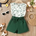 thumbnail image 1 of PatPat Girls Summer Outfits Floral Ruffled Tank Top Solid Shorts with Belt Sleeveless T-Shirt 2 Pieces Set Sizes 5-12, 1 of 6