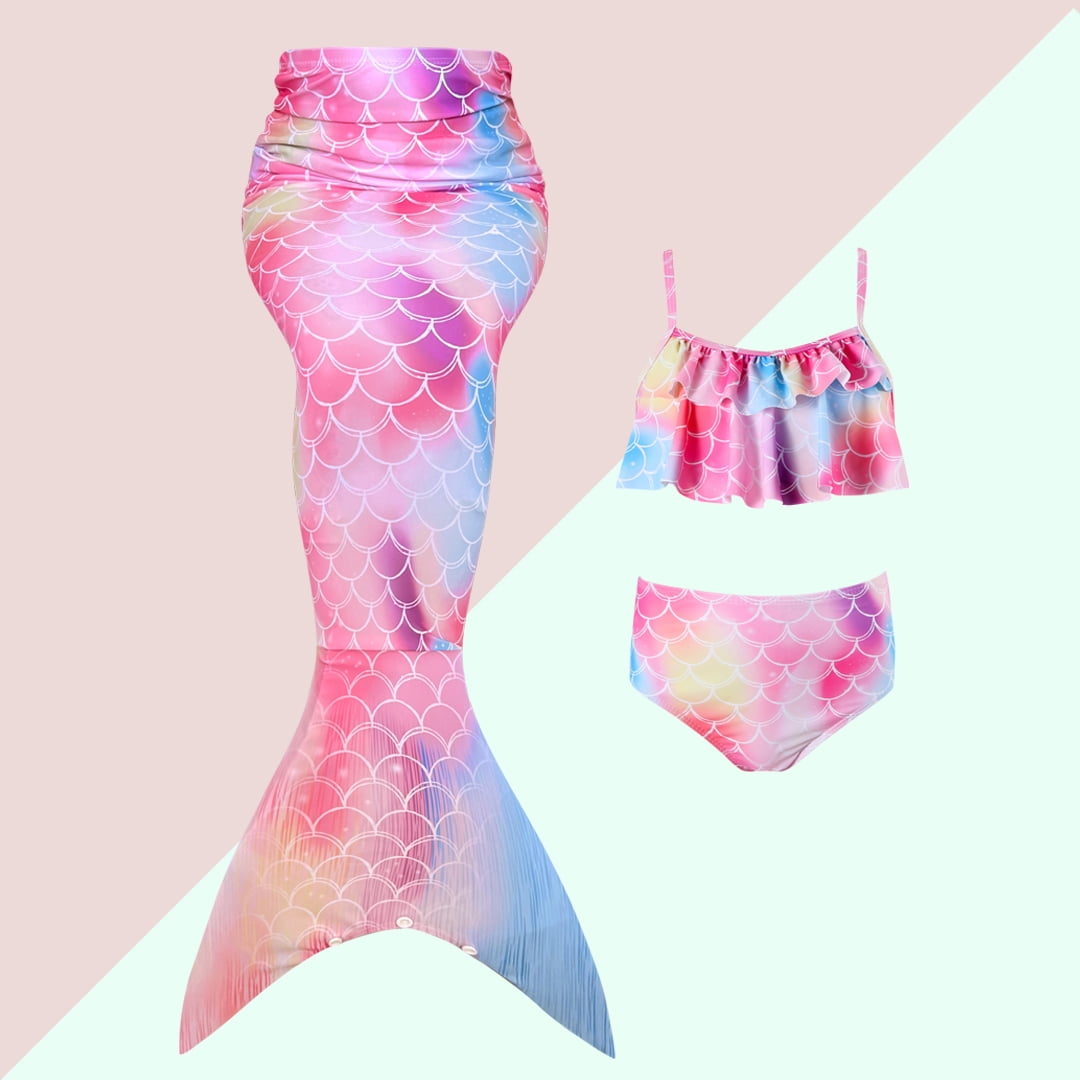 PatPat Girls Swimsuits 3Pcs Mermaid Bikinis Set Bathing Suits Mermaid Tails Costume Size 5 12 Walmart
