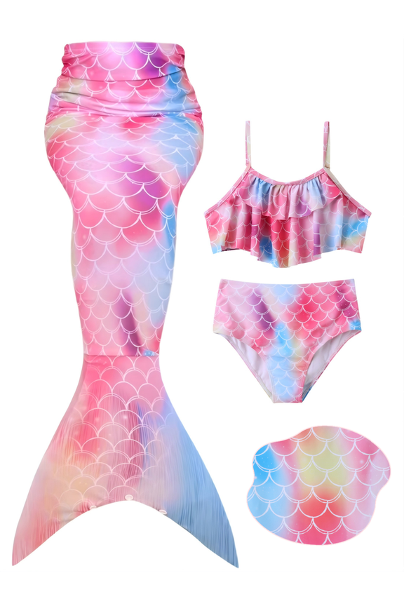 Girls Swimsuits 3Pcs Mermaid Bikinis Set Bathing Suits Mermaid Tails Costume Size 5-12