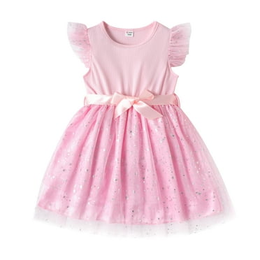 PatPat Girls Wedding Dress Ribbed Flutter Sleeve Mesh Dress Size 5-12
