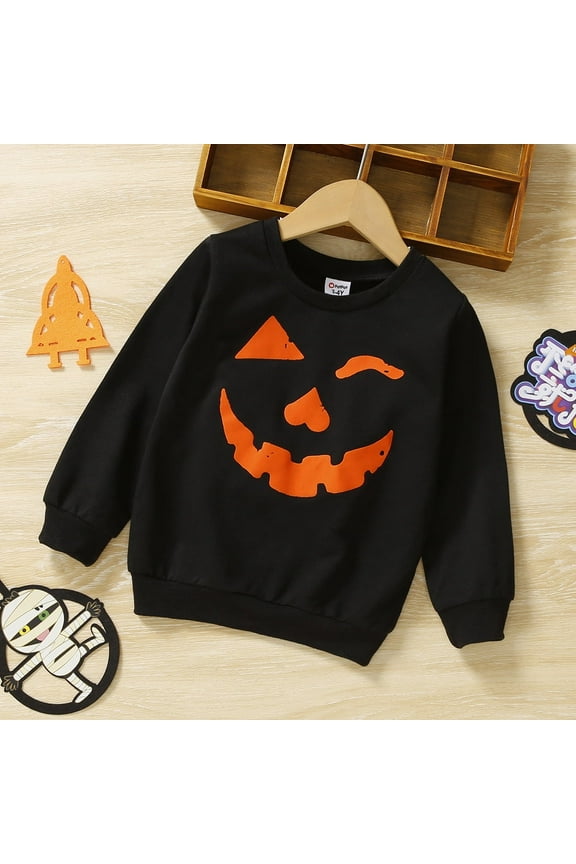 Halloween Clothes Toddler Boys Girls Sweatshirts Hoodies Pumpkin Face Kids Pullover Long Sleeve Graphic Tees, Black, 3-4 Years