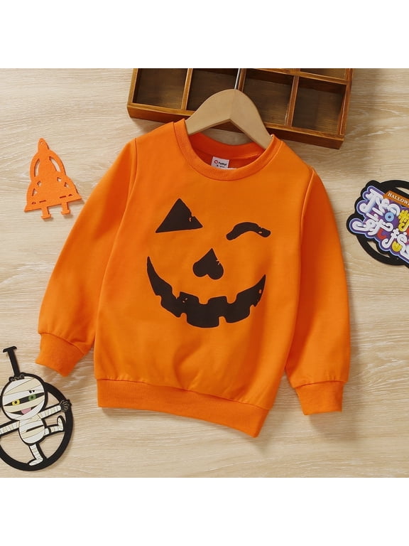Halloween Clothes Toddler Boys Girls Sweatshirts Hoodies Pumpkin Face Kids Pullover Long Sleeve Graphic Tees, Orange, 3 Years