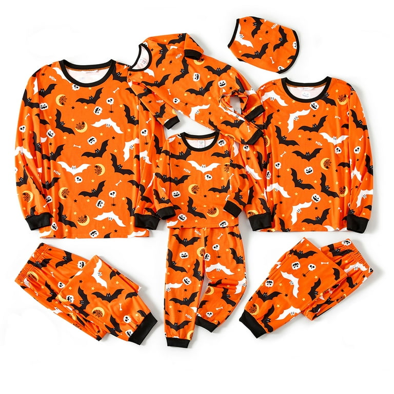 PatPat Halloween Family Matching Solid Color Bat Ghost Print Pajamas Sets Flame Resistant