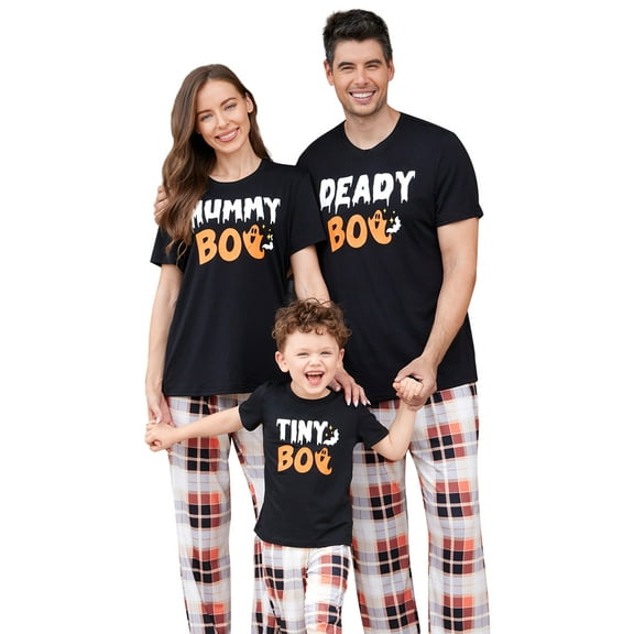 PatPat Halloween Pajamas Family Mtaching Letter Print Plaid Pajamas Sets (Flame Resistant)