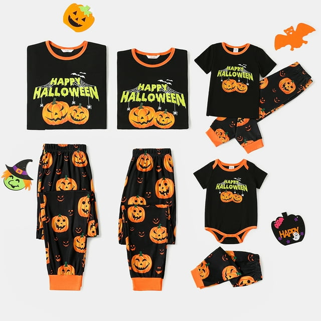 PatPat Halloween Pajamas Family Matching Letter & Bat Print Short