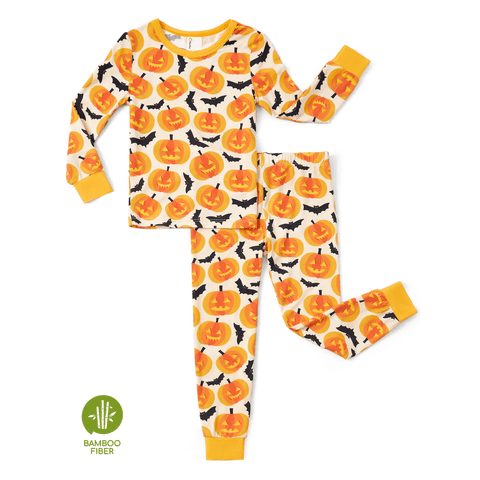 Halloween Pajamas Toddler Girls Boys Snug Fit Pumpkin Bat Long Sleeve Top and Pants Pj Viscose from Bamboo Sleepwear Sets, Orange, 2T