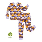 PatPat Halloween Pajamas Toddler Girls Boys Snug Fit Viscose from Bamboo Pumpkin Long Sleeve Top and Pants Sleepwear Sets, Purple, 5T