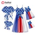 thumbnail image 1 of PatPat Independence Day Family Matching Cotton Star Print Spliced Colorful Mesh Cami Dresses and T-shirts Sets, 1 of 10